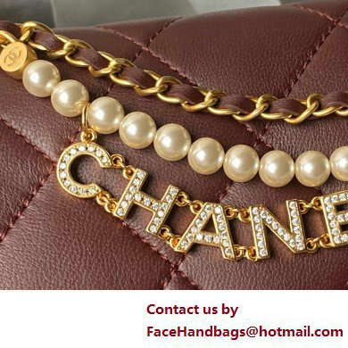 CHANEL Shiny Lambskin, Imitation Pearls  &  Gold-Tone Metal Mini Flap Bag AS4986 burgundy 2025